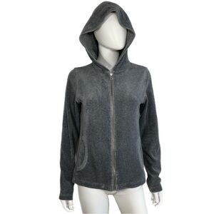 Eddie Bauer Gray Velour Hooded Zip Front Y2K Track Jacket